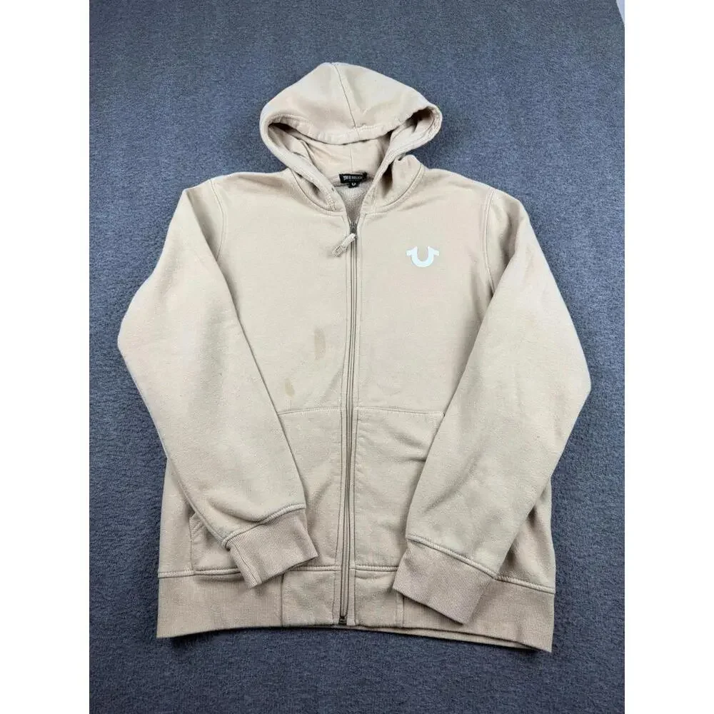 True‎ Religion Men's Beige Zip-Up Hoodie Sweatshirt Large